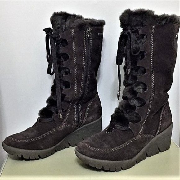 Brilliant Shoes - Brillant Brown Suede WATERPROOF Wedge Lace Up Boot, Women's Size 7.5